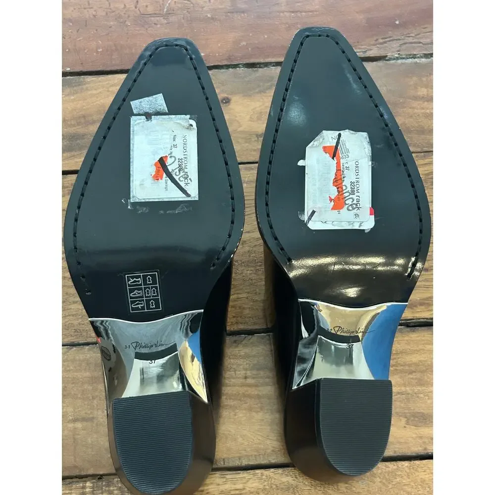 3.1 Phillip Lim Black Leather Pointed Toe Shoes EU37 Block Heel MSRP $650!